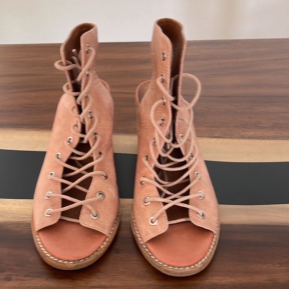 Jeffrey Campbell Free People Lace Up Blush Pink open Toe Heel Boots Size 10 - Picture 2 of 7